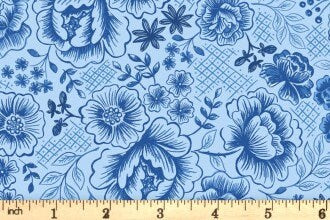 Lewis & Irene Tea Time Fabric Collection Tea Time Floral on Darkest Blue Premium 100% Cotton Quilt Shop Quality Fabrics