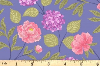 Lewis & Irene Love Blooms Fabric Collection Peony and Hydrangea on Floral Blue A521.3