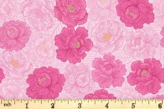 Lewis & Irene Love Blooms Fabric Collection Peony Blooms on Bright Pink Premium 100% Cotton Quilt Shop Quality Fabrics