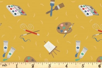 Lewis & Irene Small Things Crafts Fabric Collection Painting on Yellow Premium 100% Cotton Quilt Shop Quality Fabrics