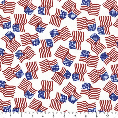 Lewis & Irene Americana Fabric Collection American Flags on White Authentic Premium 100% Cotton Quilt Shop Quality Fabrics