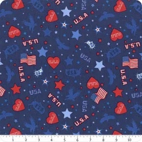 Lewis & Irene Americana Fabric Collection USA Motifs on Dark Blue A631.3