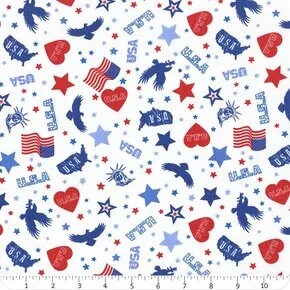 Lewis & Irene Americana Fabric Collection USA Motifs on White A631.1