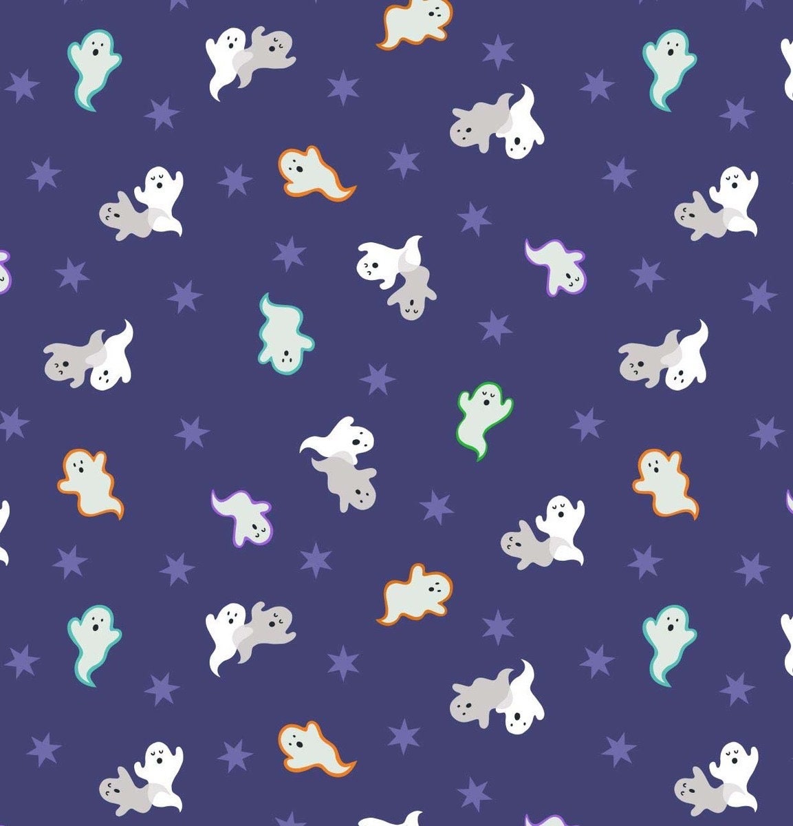 Lewis & Irene Castle Spooky Fabric Collection Glowing Spooky Ghosts on Blue A573.2