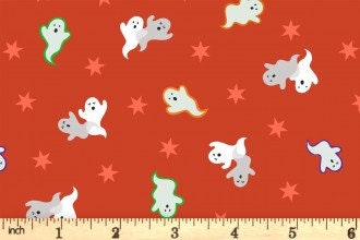 Lewis & Irene Castle Spooky Fabric Collection Glowing Spooky Ghosts on Orange A573.1