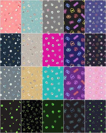 Lewis & Irene Small Things Glow Fabric Collection Glowing Sugar Skulls on Bright Pink Premium 100% Cotton Fabrics
