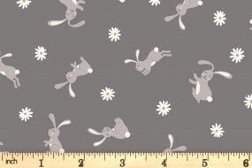 Lewis & Irene Bunny Hop Fabric Collection Bunny on Charcoal A529.3