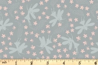 Lewis & Irene Fairy Clocks Fabric Collection Silver Metallic Floral Fairies on Light Grey A507.2