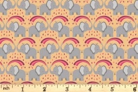END OF BOLT 1YD35” Lewis & Irene Rainbows Fabric Collection Elephants on Ochre QSQ100% Cotton