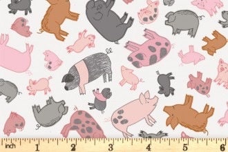 Lewis & Irene Piggy Tails Fabric Collection Piggies on Cream Premium 100% Cotton Quilt Shop Quality Fabrics