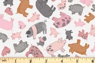 END OF BOLT 12" Lewis & Irene Piggy Tails Fabric Collection Piggies on Cream A534.1