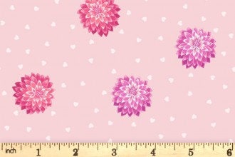 Lewis & Irene Love Blooms Fabric Collection Dahlias and Hearts on Pale Pink Premium 100% Cotton Quilt Shop Quality Fabrics