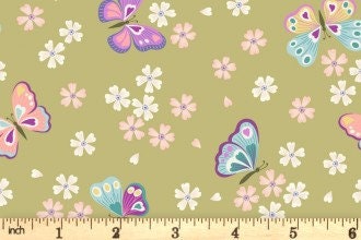 Lewis & Irene Love Blooms Fabric Collection Butterflies on Summer Green A523.3