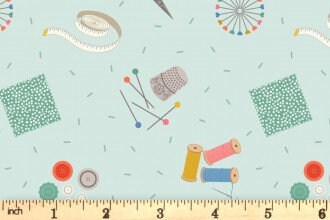 END OF BOLT 13" Lewis & Irene Small Things Crafts Fabric Collection Sewing on Light Blue Authentic Premium 100% Cotton Fabrics