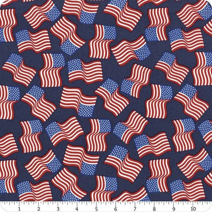 Lewis & Irene Americana Fabric Collection American Flags on Dark Blue Authentic Premium 100% Cotton Quilt Shop Quality Fabrics