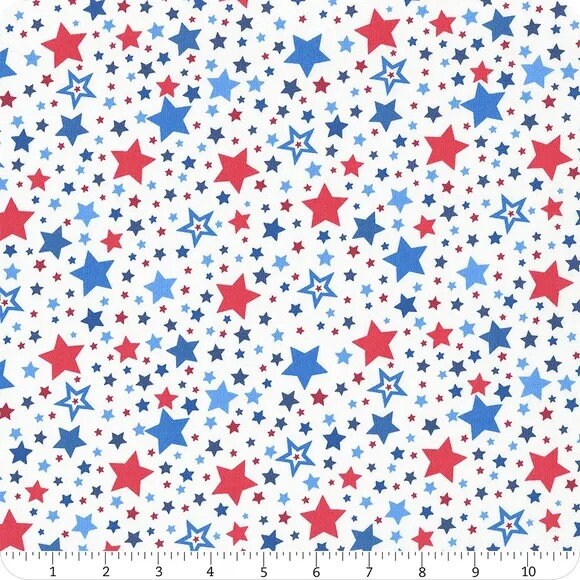 END OF BOLT 7" Lewis & Irene Americana Fabric Collection Stars on White Authentic Premium 100% Cotton Quilt Shop Quality Fabrics