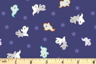 Lewis & Irene Castle Spooky Fabric Collection Glowing Spooky Ghosts on Blue A573.2