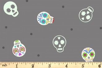 Lewis & Irene Small Things Glow Fabric Collection Glowing Sugar Skulls on Grey Premium 100% Cotton Fabrics