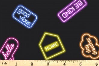 Lewis & Irene Small Things Glow Fabric Collection Glowing Neon Signs on Black Premium 100% Cotton Fabrics