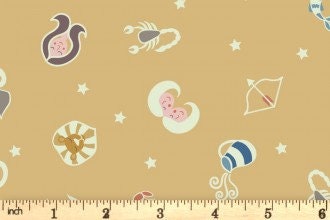 Lewis & Irene Small Things Glow Fabric Collection Glowing Star Signs on Mellow Ochre Premium 100% Cotton Fabrics