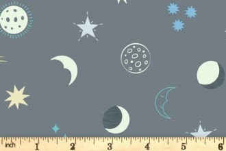 END OF BOLT 3YD17" Glowing Fabrics Lewis & Irene Small Things Glow Fabric Collection Glowing Night Sky on Grey Premium 100% Cotton Fabrics