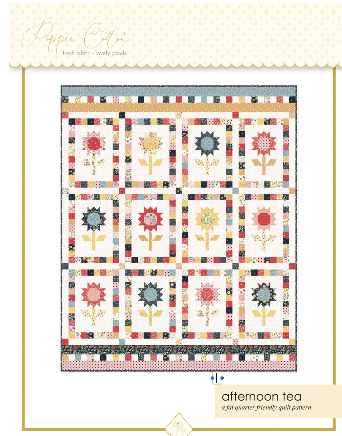 Poppie Cotton Afternoon Tea Quilt Kit Featuring Poppie Cotton Sunshine & Chamomile Fabrics Finished Size: 74.5"x 100.5"