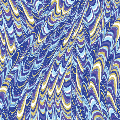LAST BOLT!! Benartex Kanvas Butterfly Jewel Fabric Collection Metallic Gold Marblelized Wings on Blue/Purple Premium 100% Cotton Fabrics