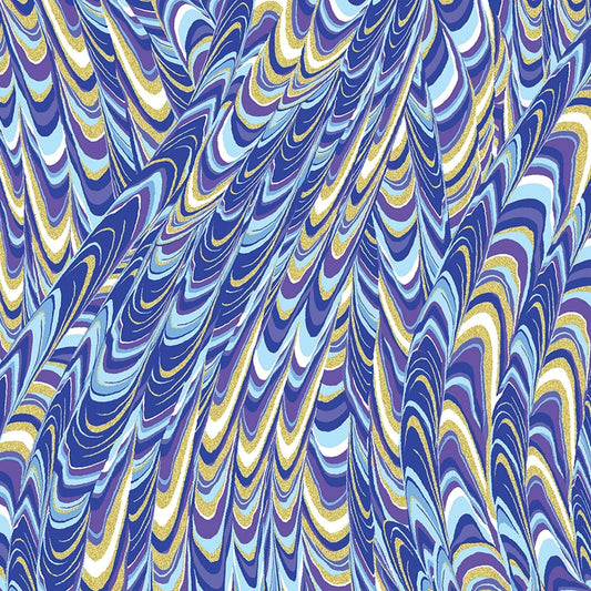 LAST BOLT!! Benartex Kanvas Butterfly Jewel Fabric Collection Metallic Gold Marblelized Wings on Blue/Purple Premium 100% Cotton Fabrics