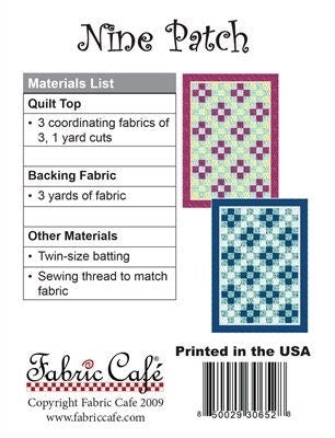Fabric Cafe Nine Patch Quilt Pattern Finished Size 45"x63"