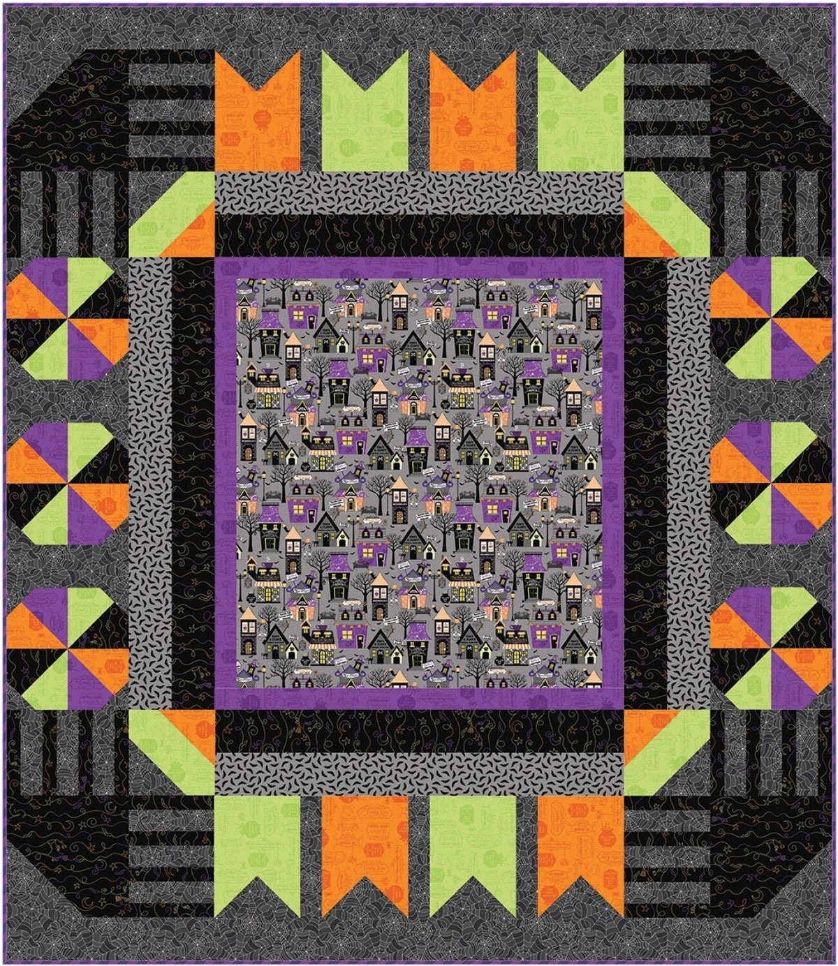 Maywood Studio Kimberbell Hometown Halloween Fabric Collection Town Square Quilt Kit Finished Size: 58"x67"