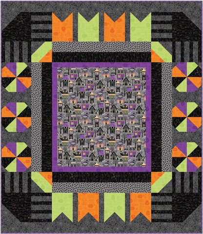 Maywood Studio Kimberbell Hometown Halloween Fabric Collection Town Square Quilt Kit Finished Size: 58"x67"