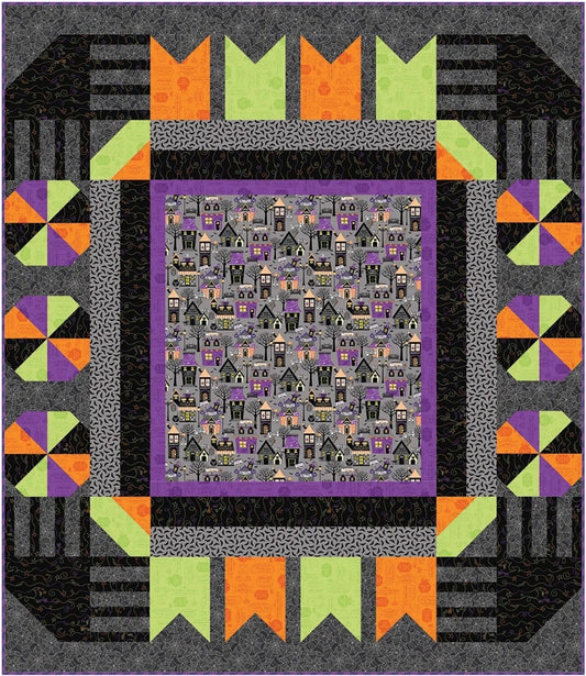 Maywood Studio Kimberbell Hometown Halloween Fabric Collection Town Square Quilt Kit Finished Size: 58"x67"