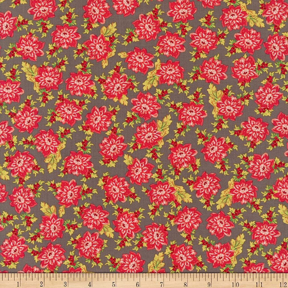 END OF BOLT 1YD34" Maywood Studio Sweet Beginnings Fabric Collection Allover Floral on Gray Premium 100% Cotton Quilt Shop Quality Fabrics