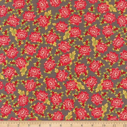 END OF BOLT 1YD34" Maywood Studio Sweet Beginnings Fabric Collection Allover Floral on Gray Premium 100% Cotton Quilt Shop Quality Fabrics