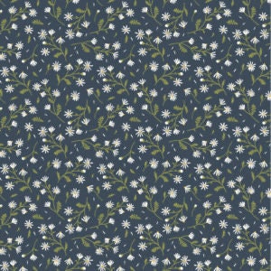 Poppie Cotton Sunshine & Chamomile Fabric Collection Chamomile on Navy Premium 100% Cotton Quilt Shop Quality Fabrics