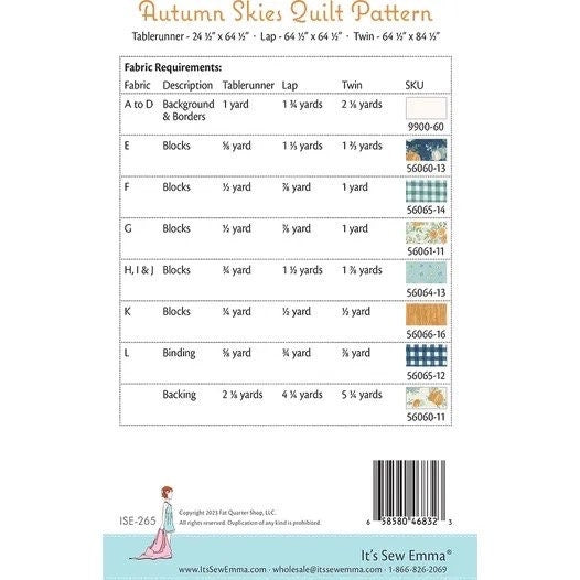 It's Sew Emma Autumn Skies Quilt Pattern - 3 Size Variations Per Pattern