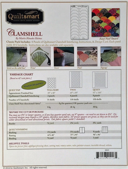 Quiltsmart Clamshell Quilt Printed Interfacing Pack - 3 Size Variations Per Pattern