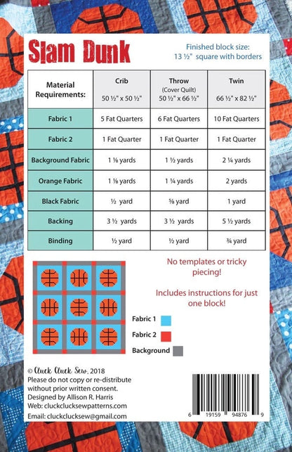 Cluck Cluck Sew Slam Dunk Quilt Pattern - 3 Size Variations Per Pattern