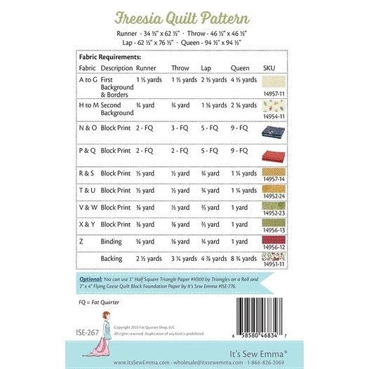 It's Sew Emma Freesia Quilt Pattern - 4 Size Variations Per Pattern