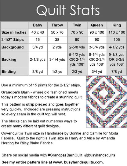 Busy Hands Quilts Grandpa's Barn Quilt Pattern - 5 Size Variations Per Pattern
