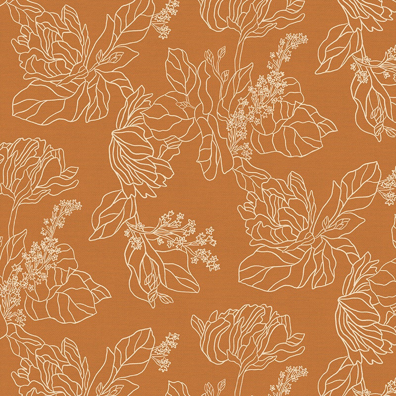 Paintbrush Studio Botanica Fabric Collection Lined Peony on Brown Premium 100% Cotton Quilt Shop Quality Fabrics