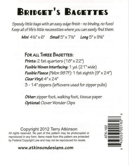 Atkinson Designs Bridget’s Bagettes Pattern (3 Size Variations Per Pattern)
