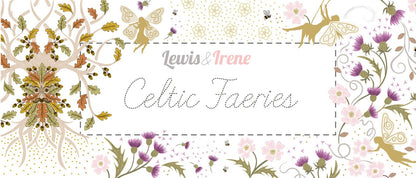 Lewis & Irene Celtic Fairies Fabric Collection Gold Metallic Celtic Flowers on Dark Cream A732.1