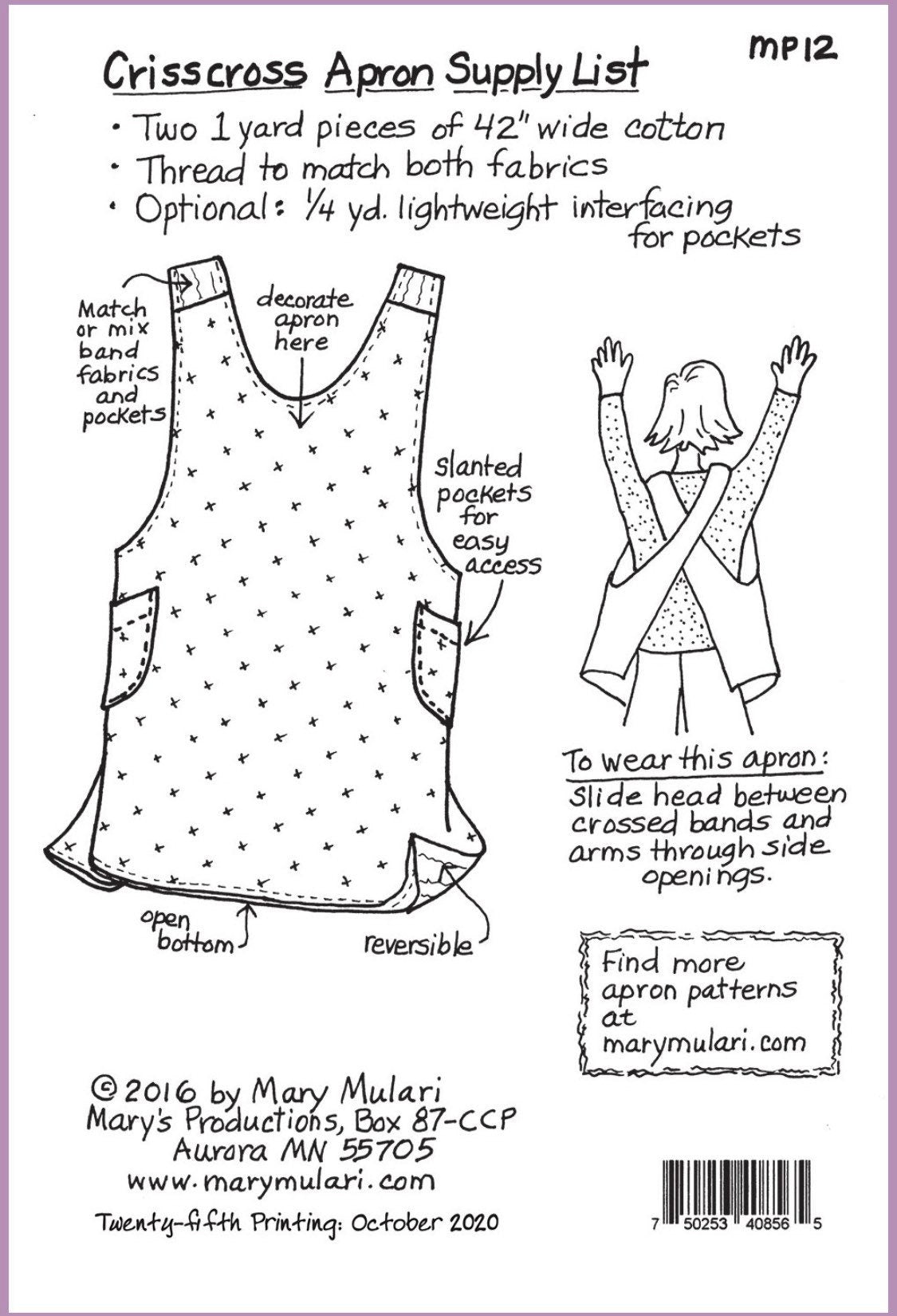 Mary Mulari Designs Crisscross Reversible Apron Pattern
