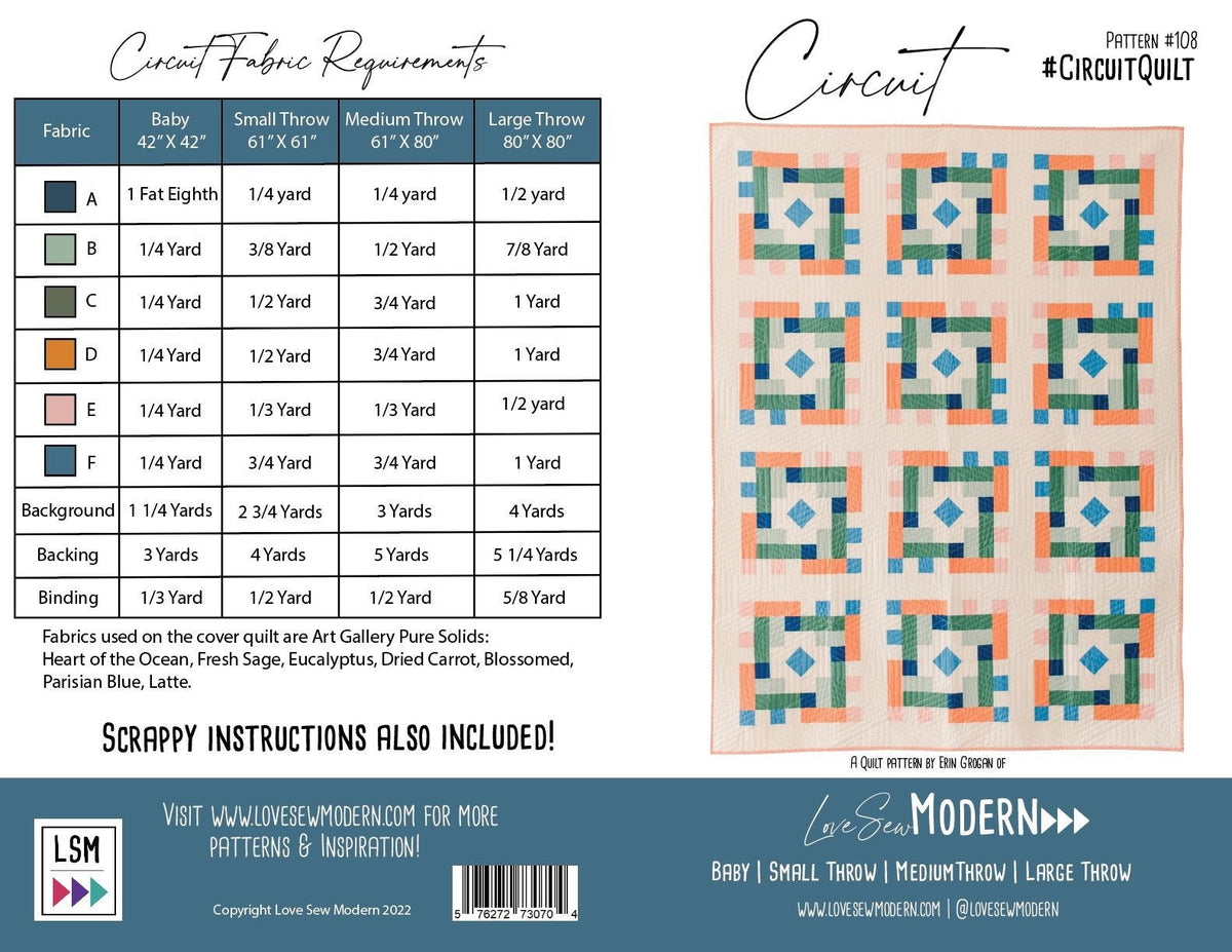 Love Sew Modern Circuit Quilt Pattern - 4 Size Variations Per Pattern