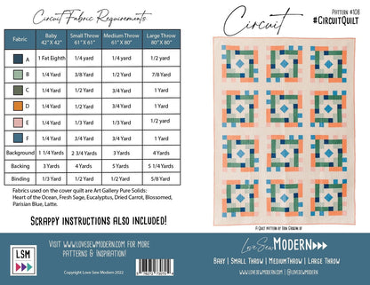 Love Sew Modern Circuit Quilt Pattern - 4 Size Variations Per Pattern