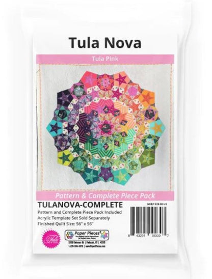 Tula Pink Tula Nova Pattern and Complete Piece Pack (Optional Acrtulanova 7 Piece Acrylic Template Set) Finished Size: 56"x56"