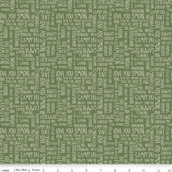 Riley Blake Love You S'more Fabric Collection Text on Olive Authentic Premium 100% Cotton Quilt Shop Quality Fabrics