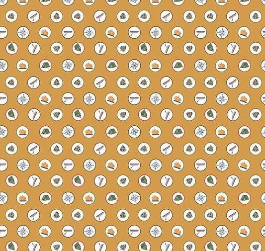 Riley Blake Love You S'more Fabric Collection Badges on Gold Premium 100% Cotton Quilt Shop Quality Fabrics
