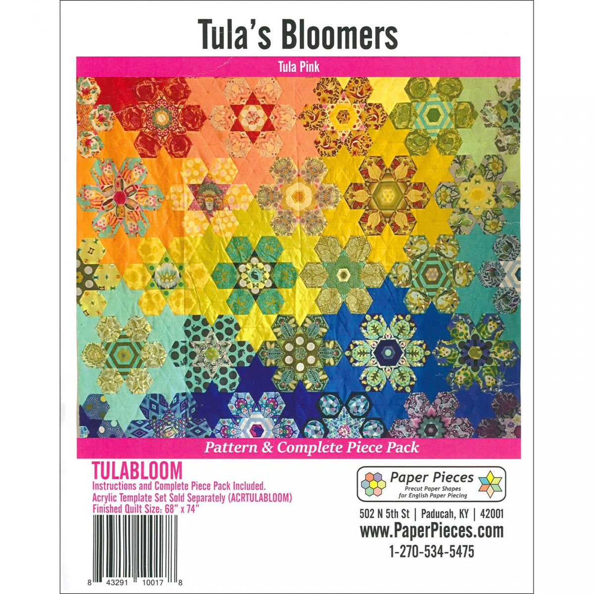 Tula Pink Tula's Bloomers- Complete Pattern and Piece Pack Quilt Pattern - Optional 4pc Acrylic Templates